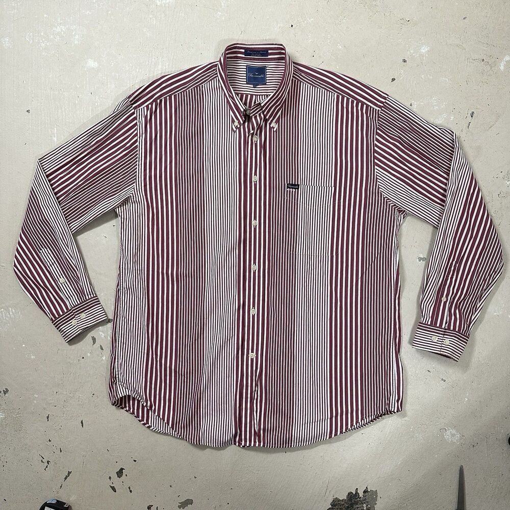 Faconnable Shirt Men's XL Red Striped Oxford Button Down Long Sleeve